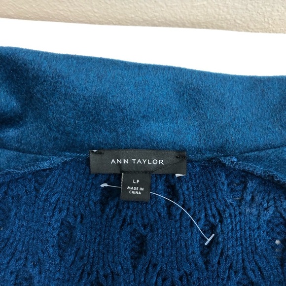 Ann Taylor Wool Blend Mixed Media Breasted Buttoned Blue Cable Cardigan LP - Picture 12 of 16